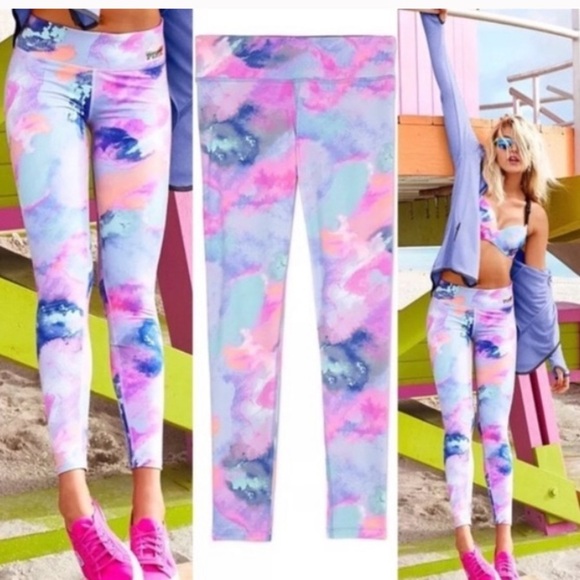 Victoria's Secret Pink Pastel Watercolor Leggings limited edition rare medium - Picture 1 of 7